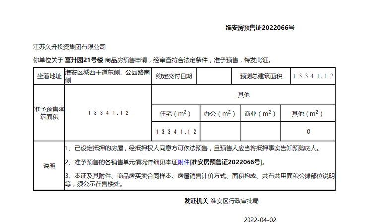 富升园楼盘证照