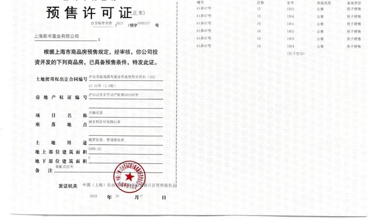 临港天樾楼盘证照