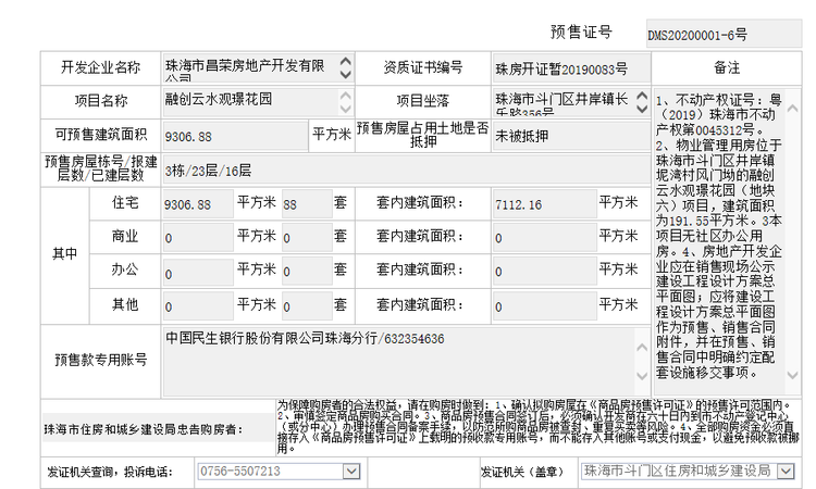 融创云水观璟楼盘证照