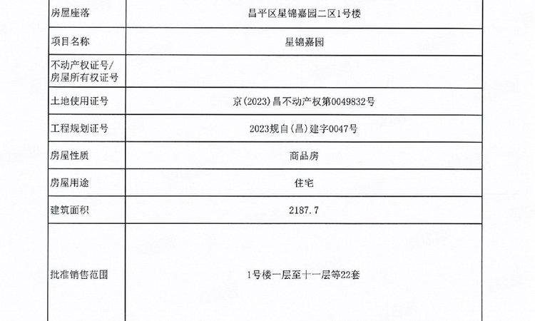 梧桐星宸楼盘证照