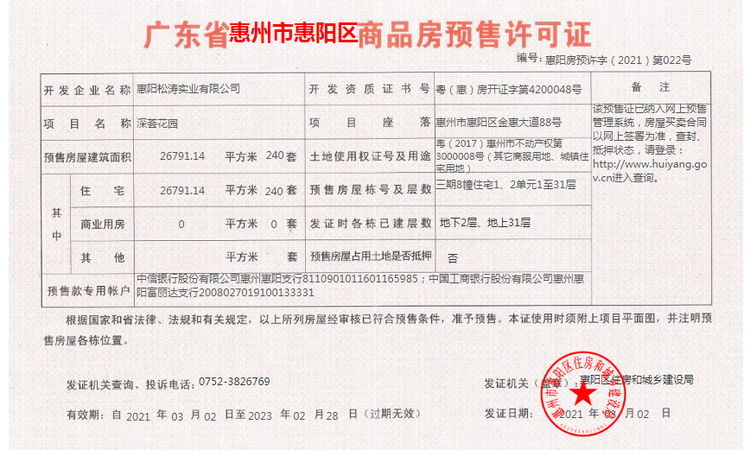 碧桂园深荟城三期楼盘证照