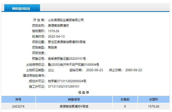 房源·君澜府楼盘证照