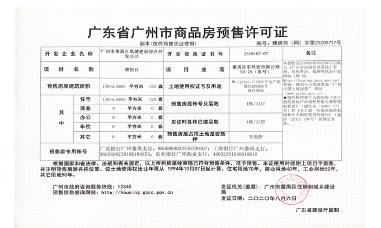 璞悦台楼盘证照