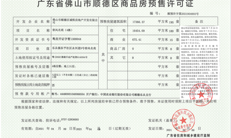 顺控·春风名苑楼盘证照