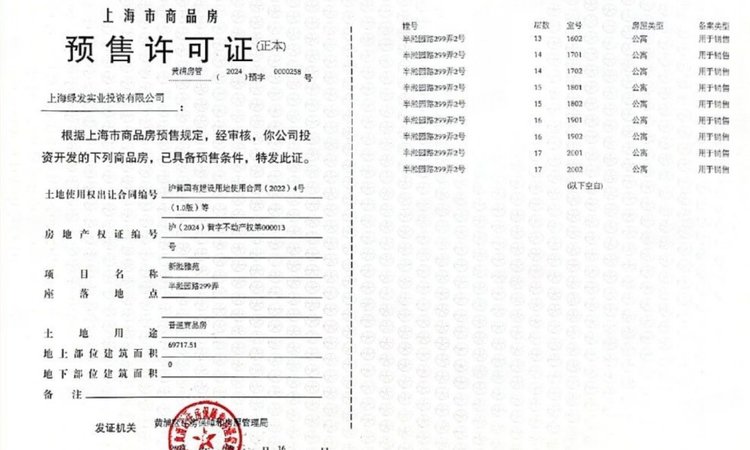 绿发黄浦滨江楼盘证照