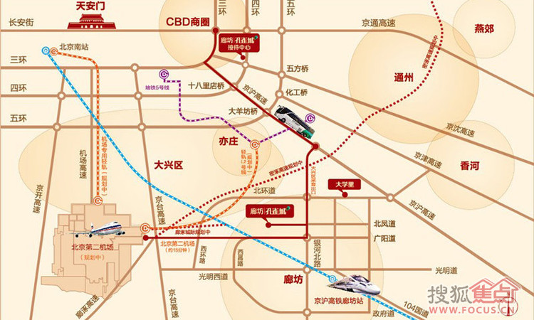廊坊孔雀城大学里交通图
