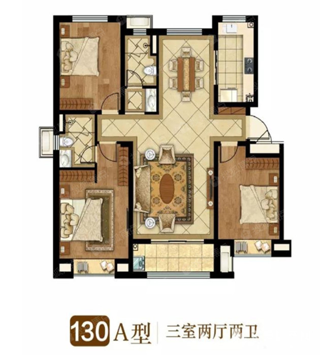 130a户型-3室2厅2卫-130.0㎡