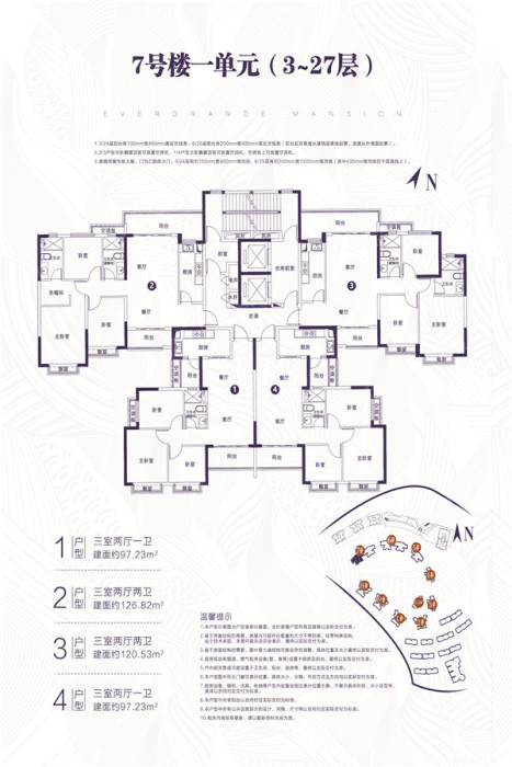 7号楼一单元户型-3室2厅1卫-97.2㎡