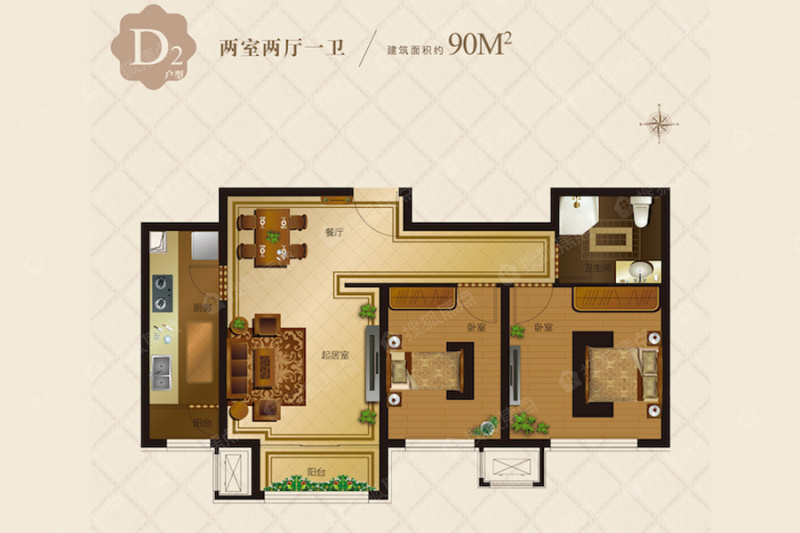      90平米两室两厅2