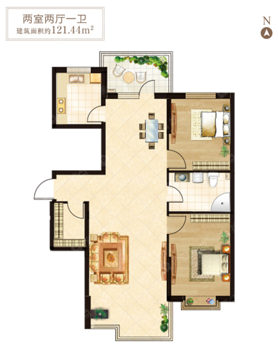 恆祥空間建築面積121.44㎡兩居_恆祥空間戶型圖-哈爾濱搜狐焦點網