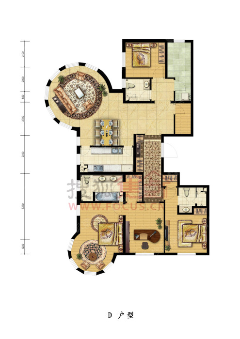 欧洲公馆欧洲公馆d三室两厅三卫_欧洲公馆户型图-北京搜狐焦点网