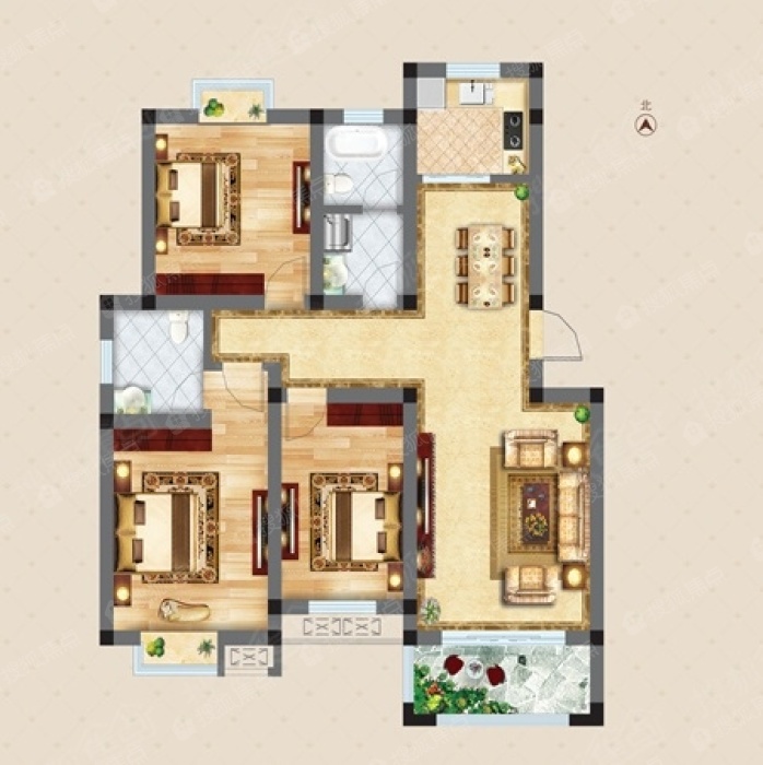 科安国际花园m 三室两厅两卫114.58㎡-3室2厅2卫-114.6㎡