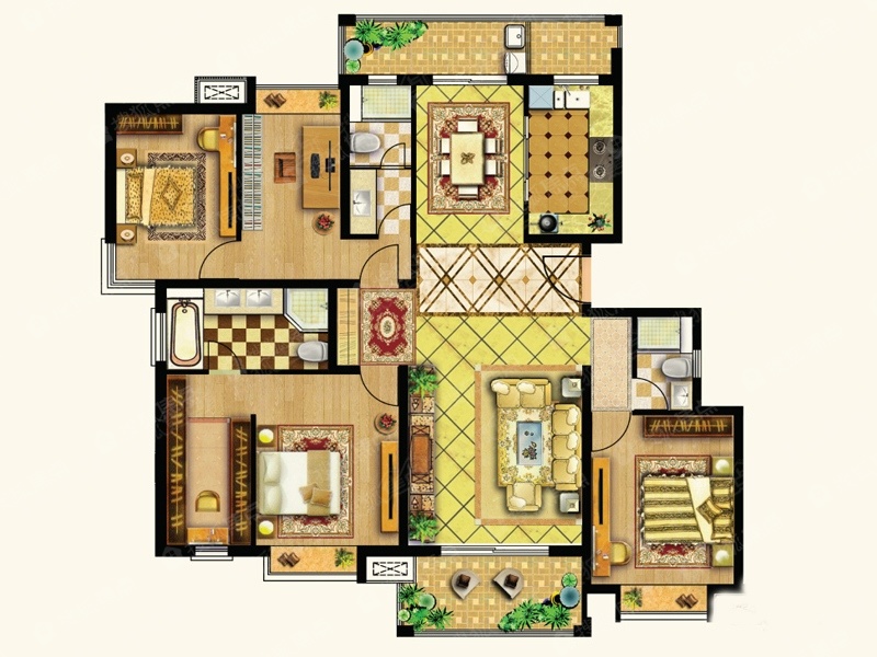 新虹桥雅苑户型图d3户型4室2厅3卫1厨 176.00㎡-4室2厅3卫-176.0㎡