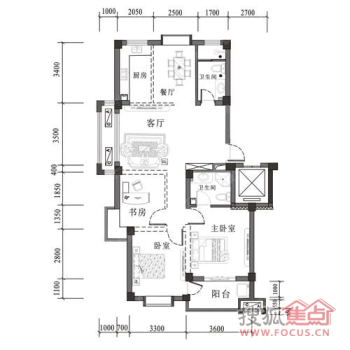 91㎡_帝凯帝景园户型图-杭州搜狐焦点网