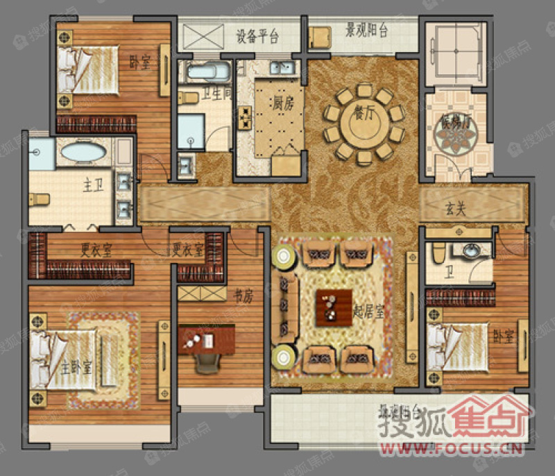 71平米户型图-4室2厅3卫-209.7㎡