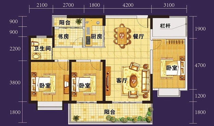 04户型 建筑面积约120平 三房两厅-3室2厅1卫-120.4㎡