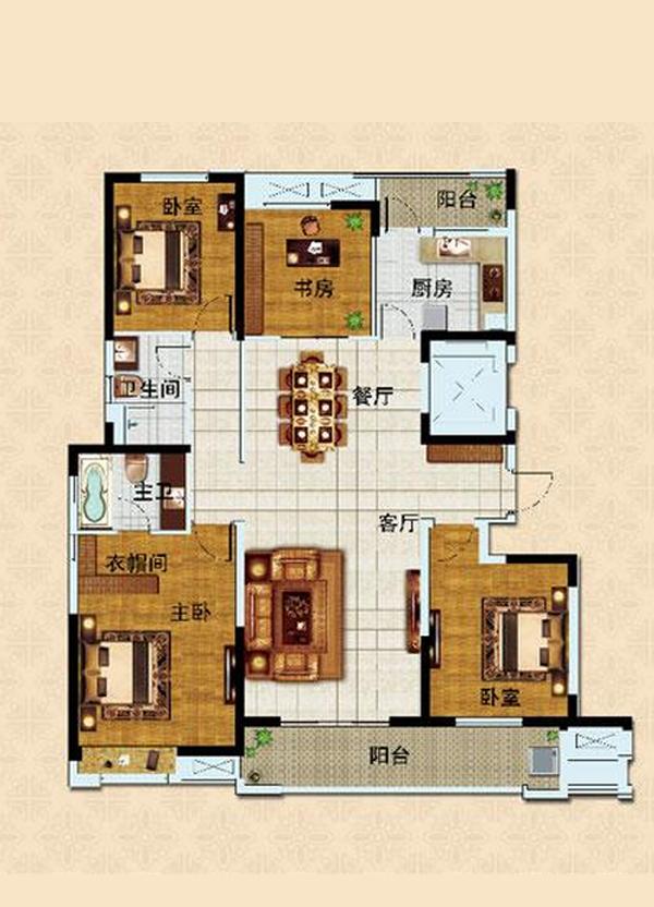 一期标准层e户型142㎡-4室2厅2卫-142.0㎡