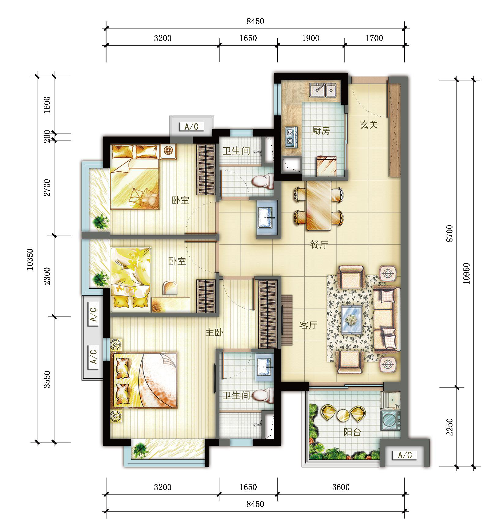 户型(阳光空间)三室两厅两卫_和昌众筑中央园著户型图-深圳搜狐焦点网