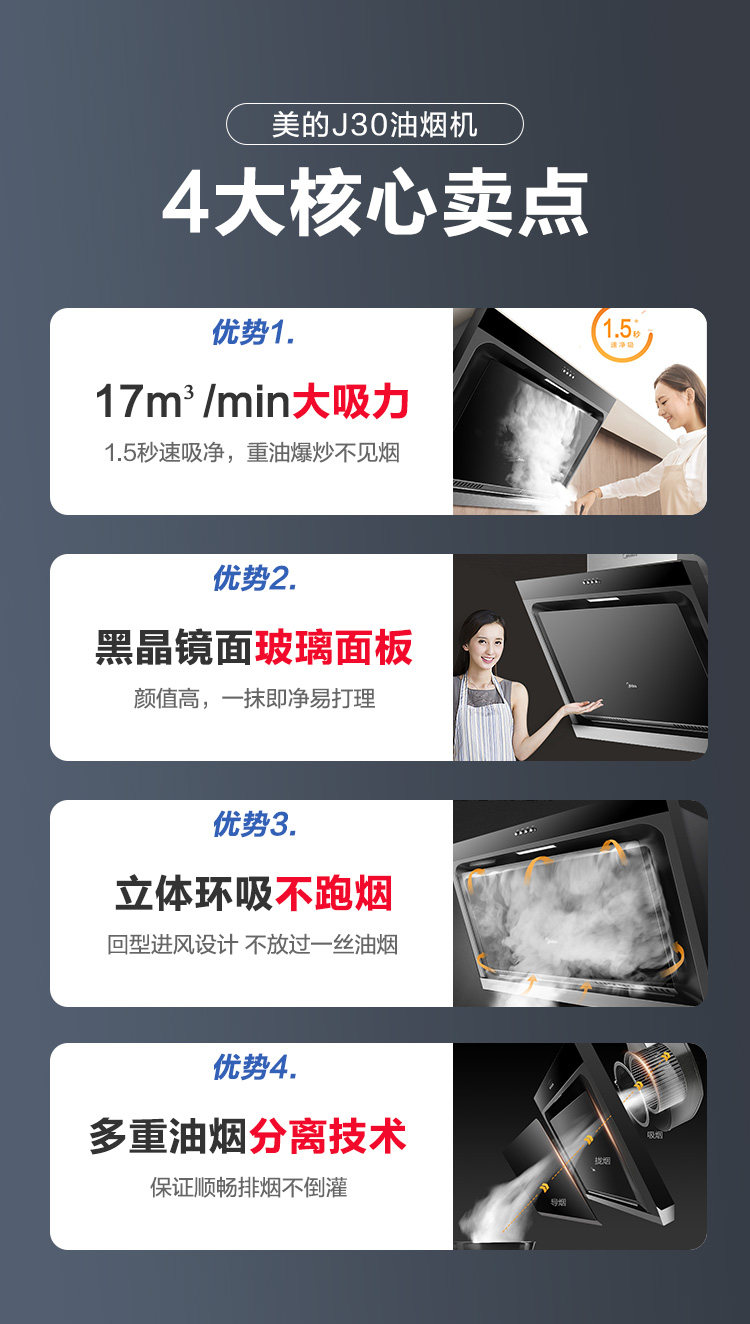 美的油烟机打造健康厨房生活,让油烟无处可逃