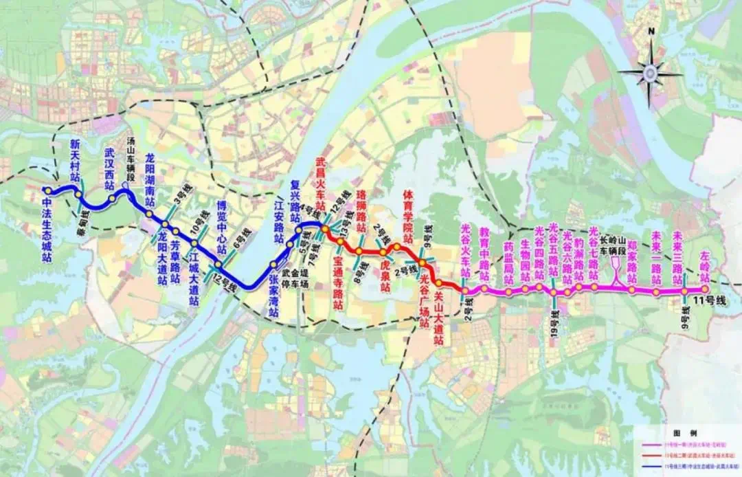 图紫色线武汉地铁11号线,未来将延伸至黄冈武汉地铁11号线规划经葛店