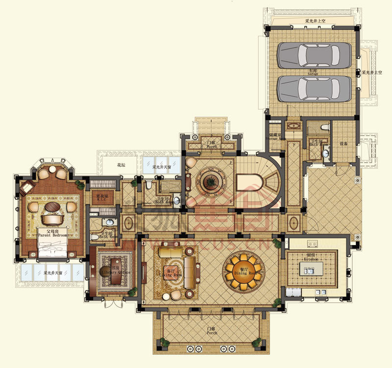 上海绿城玫瑰园绿城昆山玫瑰园一期独栋别墅e户型一层2室3厅3卫1厨 14