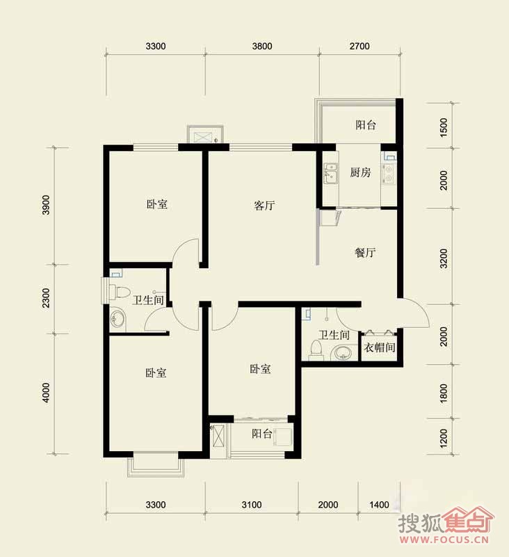 五洲國際官邸f13室2廳2衛1廚戶型7#戶型