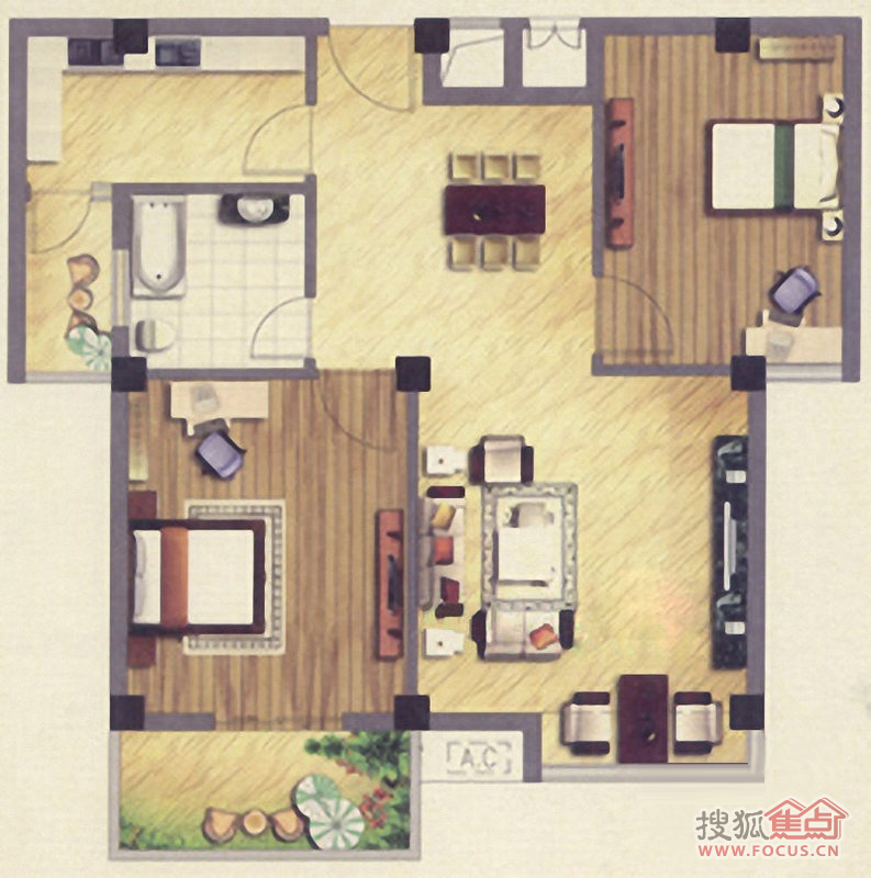 錦繡家園戶型圖2室2廳1衛1廚