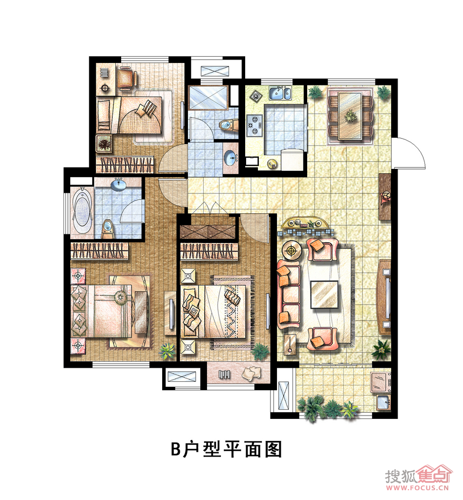 诸暨景瑞御江山约120平米三房两厅两卫b户型