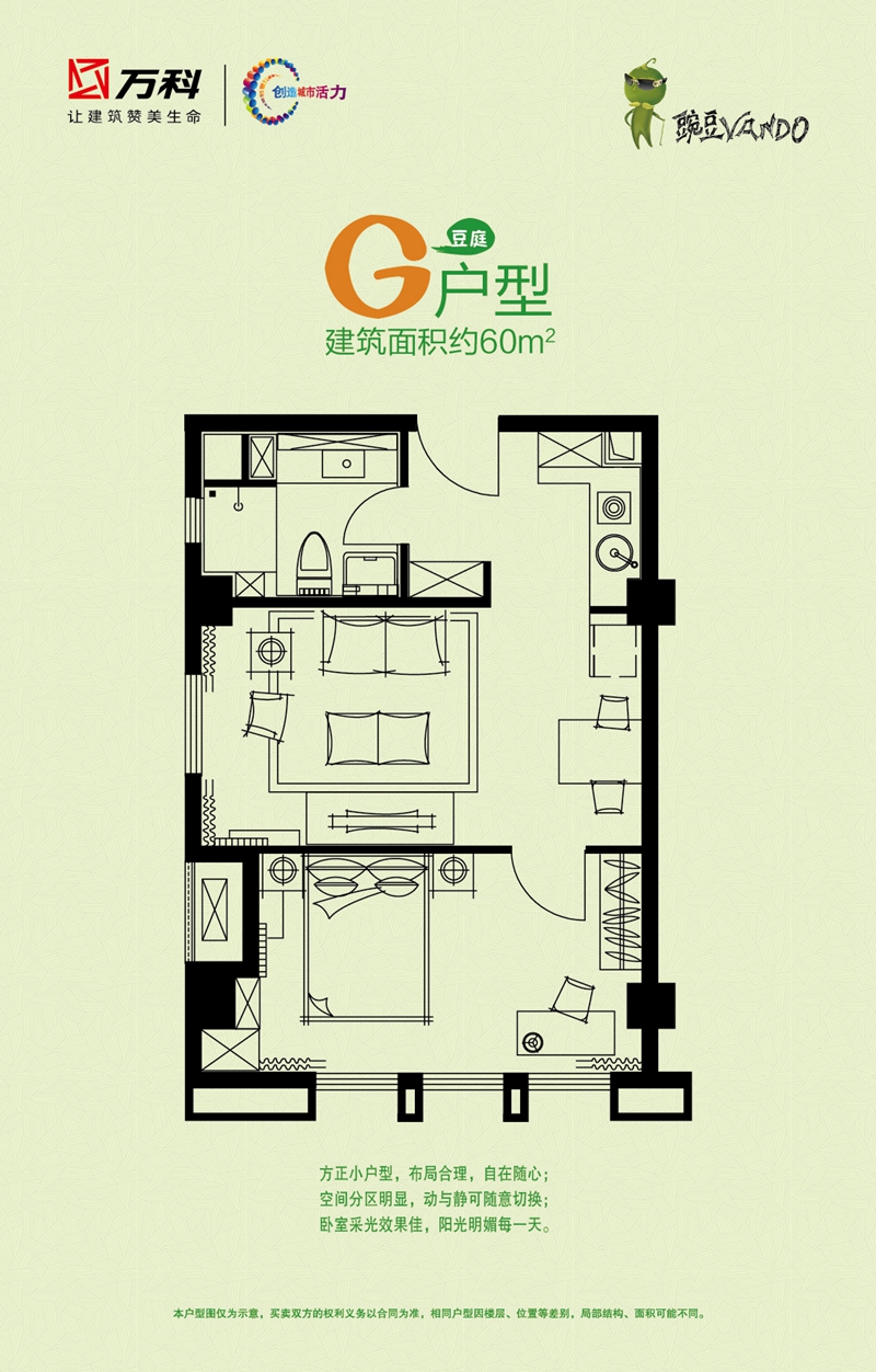 万科豌豆建筑面积约为60平公寓g户型图