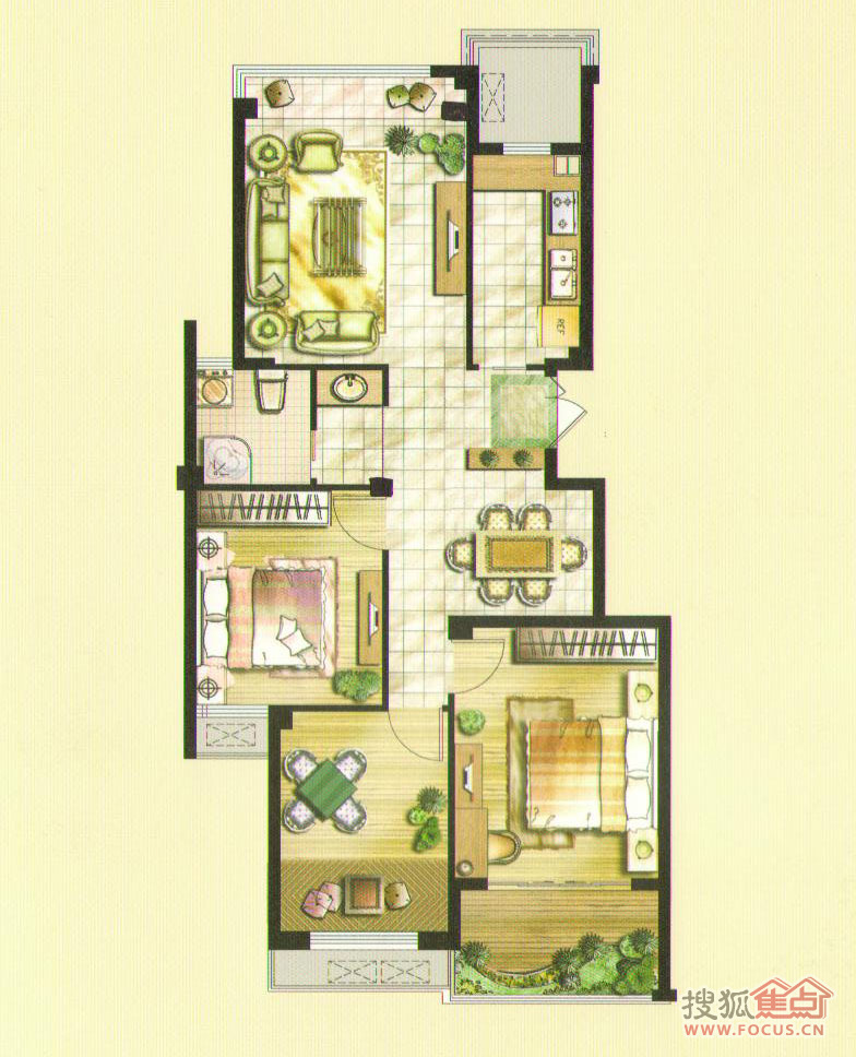 江南一品b23室2厅1卫106㎡.jpg_江南一品户型图-扬州搜狐焦点网