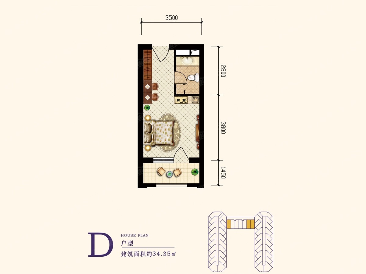 35平方一室一厅户型图图片