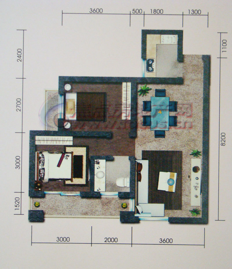 蝴蝶谷b舒雅两房两厅一卫74.75平米户型