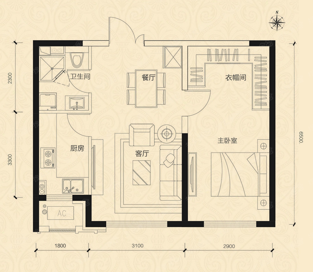 华鸿金色柏林a3-使用面积42平米一居_华鸿金色柏林户型图-哈尔滨搜狐