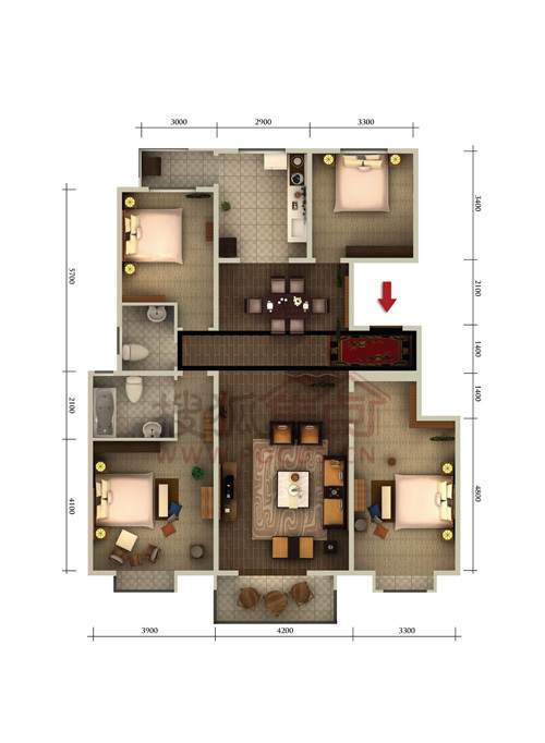 京南一品二期d1四室兩廳兩衛152.01平米-4室2廳2衛-152.0㎡