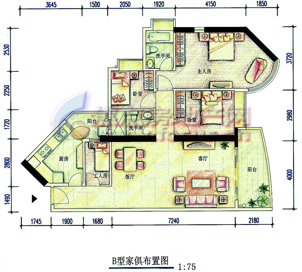 逸景翠园倚翠轩e座07单元平面户型