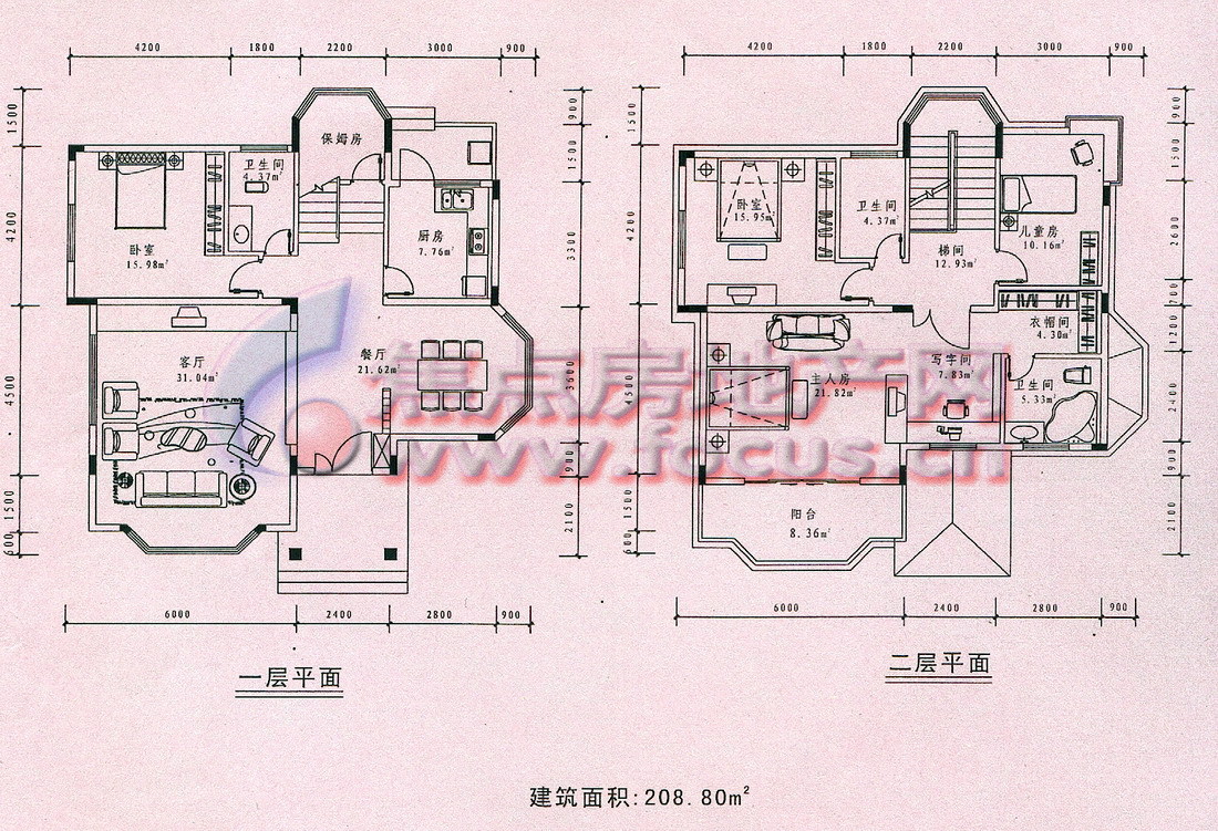 南航碧花园2e型斜屋面欧式别墅平面户型