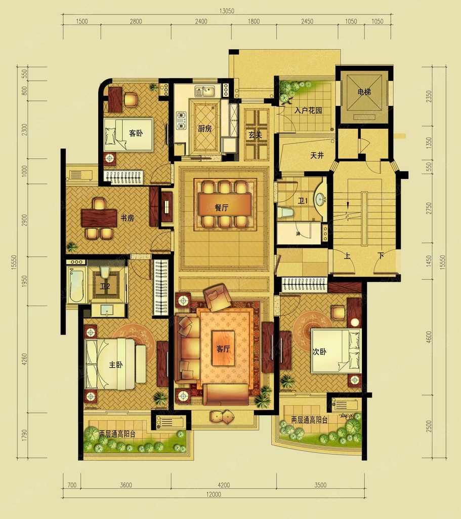 金隅观澜时代瀚庭1-7号楼138平米中间套奇数层_金隅观澜时代户型图