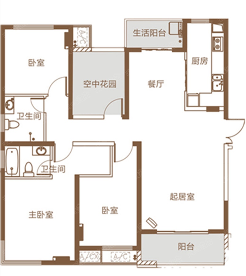 洲b2e2区四室两厅两卫141平a户型图