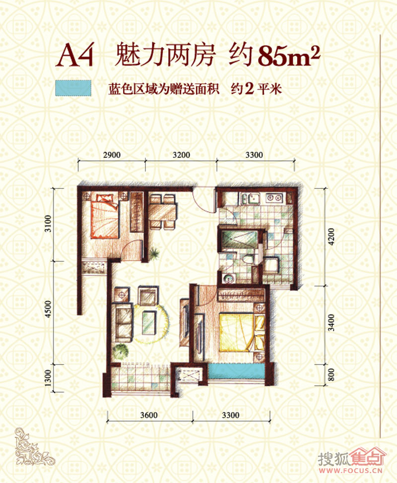 2,3号楼85平米两室两厅一卫a4_中海紫御东郡户型图-济南搜狐焦点网