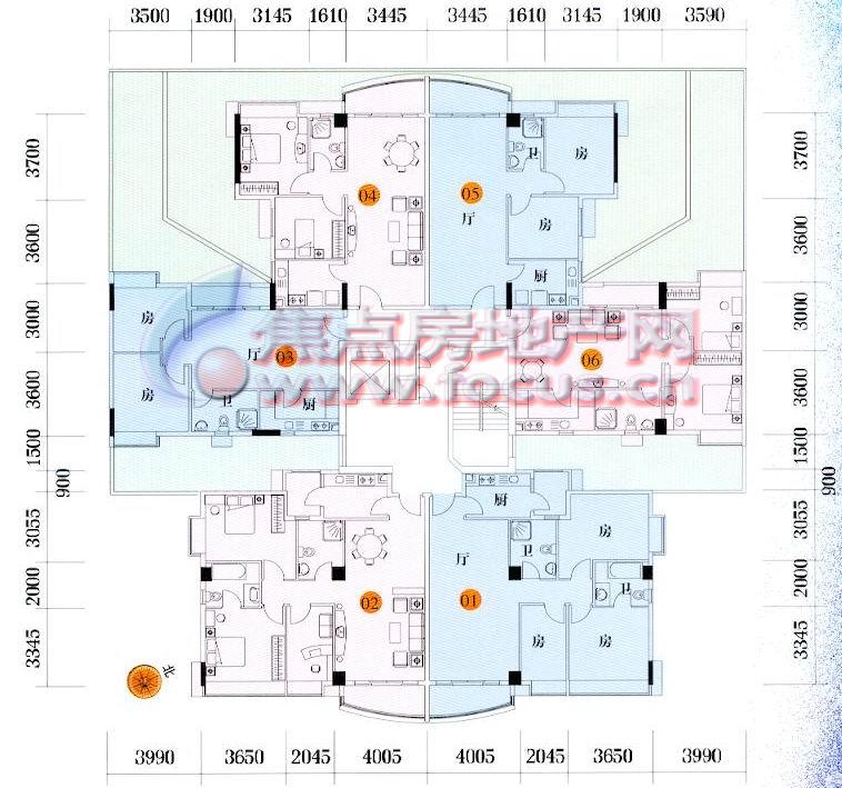 盈翠华庭荟翠庭2座标准层平面-0室0厅0卫