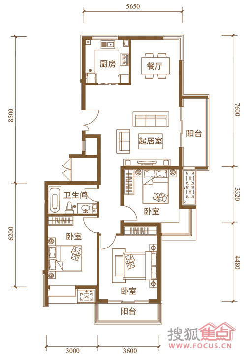 中景·盛世长安14#三室两厅一卫126平米c1