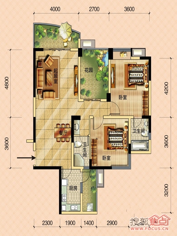 七彩花都三期106平两居_七彩花都三期户型图-成都搜狐焦点网